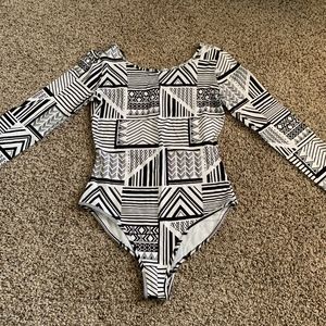 Forever 21 Patterned Long-Sleeve Body Suit